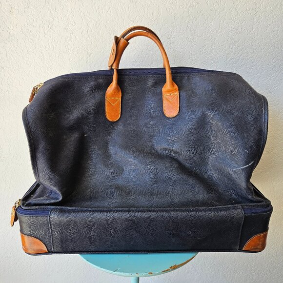 Bric's Luggage Genuine Leather Italy Pebbled Navy Blue Duffle Bag Hard Base 22" - Picture 7 of 14